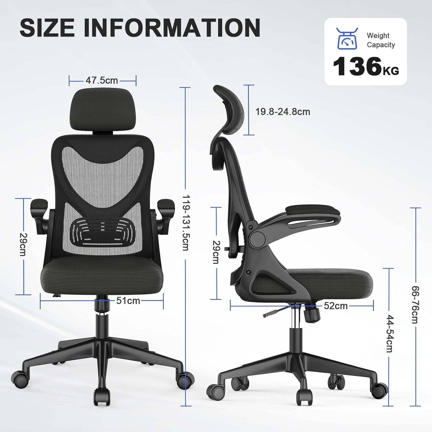 Ergonomic Office Chair High Back Mesh Flip Up Armrest Lumbar Support Black