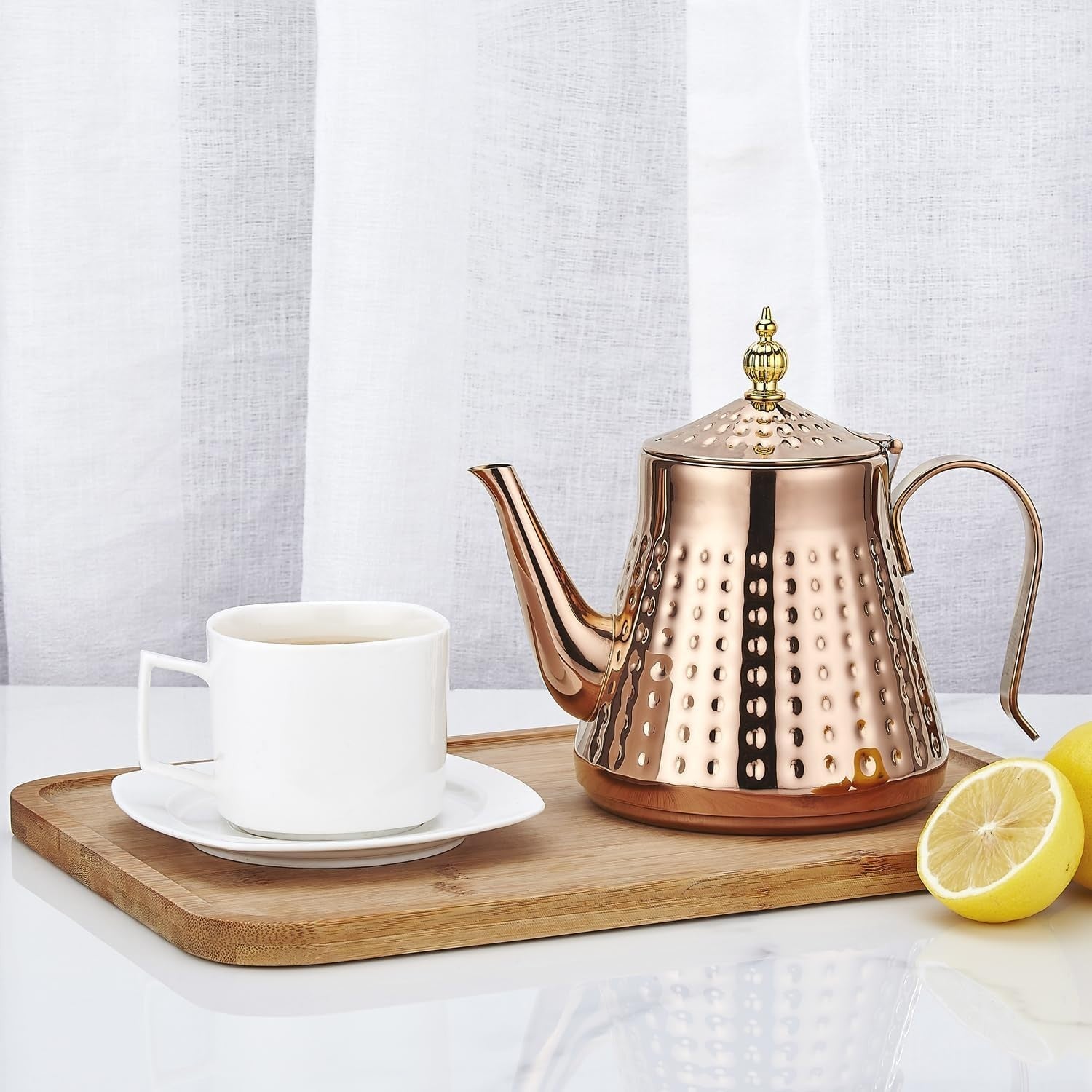 Copper Stainless Steel Teapot 40oz 1.2L w/ Infuser Hammered Finish