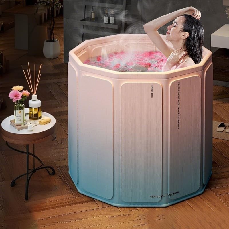 Portable Foldable Adult Ice Bath Tub Pink Freestanding Spa Soaking Tub