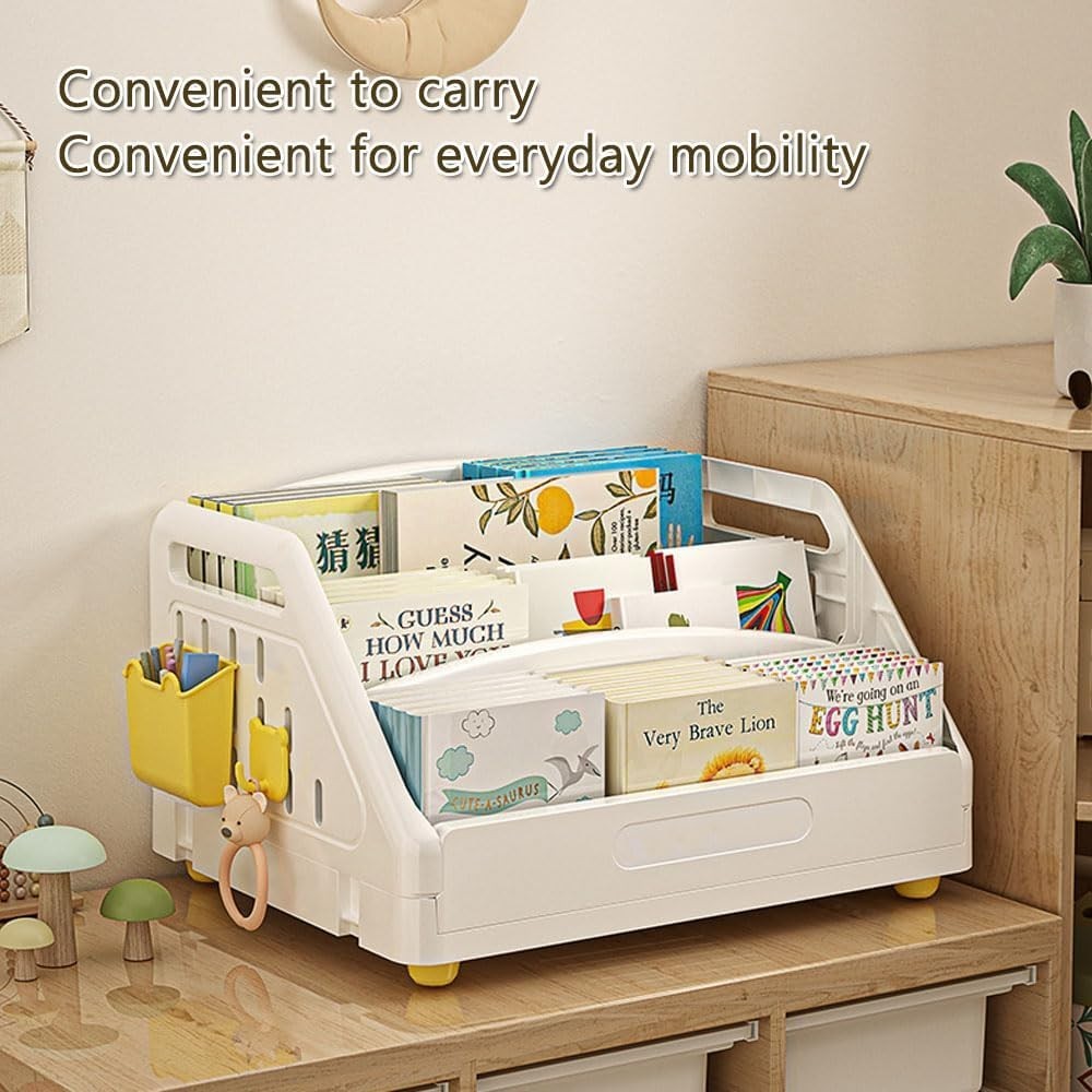 Kids 3-Tier Toddler Bookshelf, Space-Saving Plastic Book Organizer, White