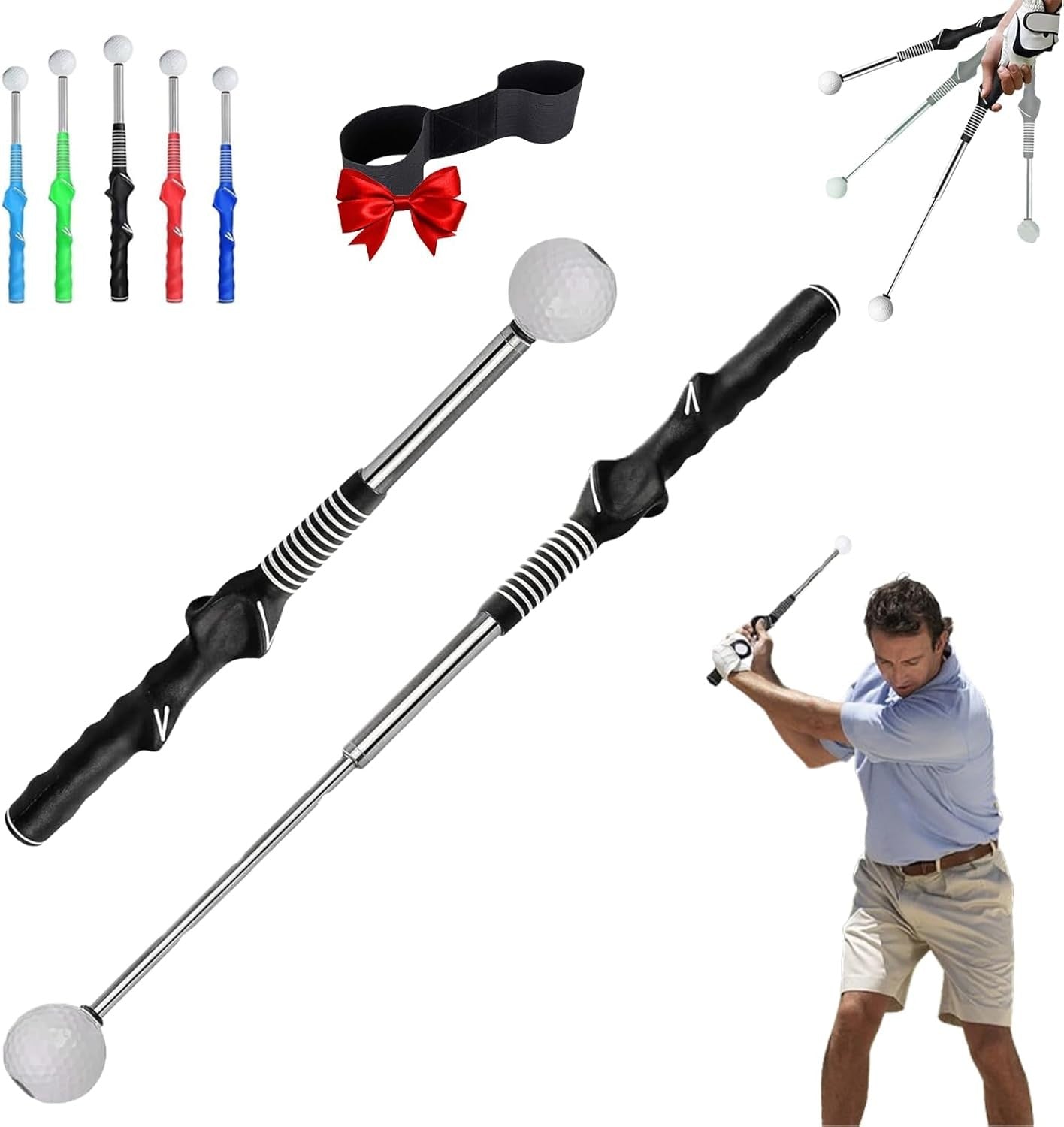 Retractable Golf Swing Trainer Telescopic Grip Click