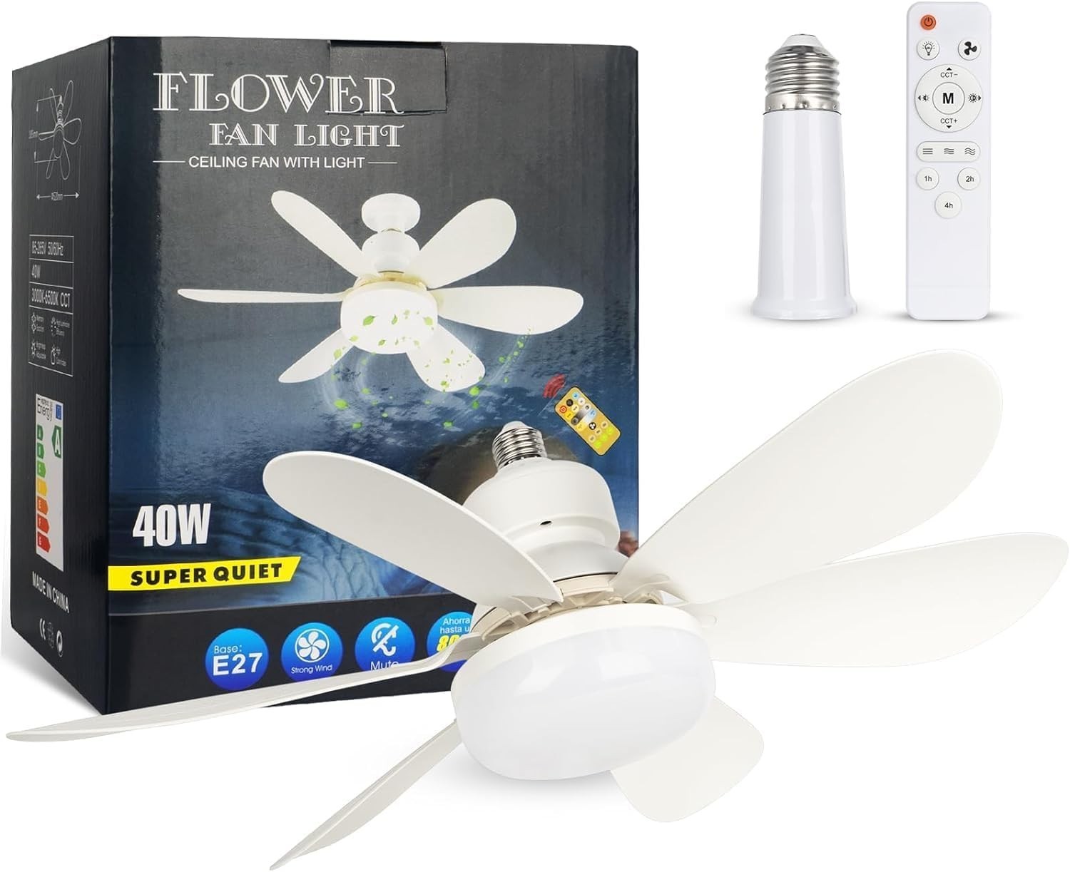 DGE E27 Fan Light, 3 Speeds, Dimmable LED, Remote, for Kitchen, Garage, Bedroom