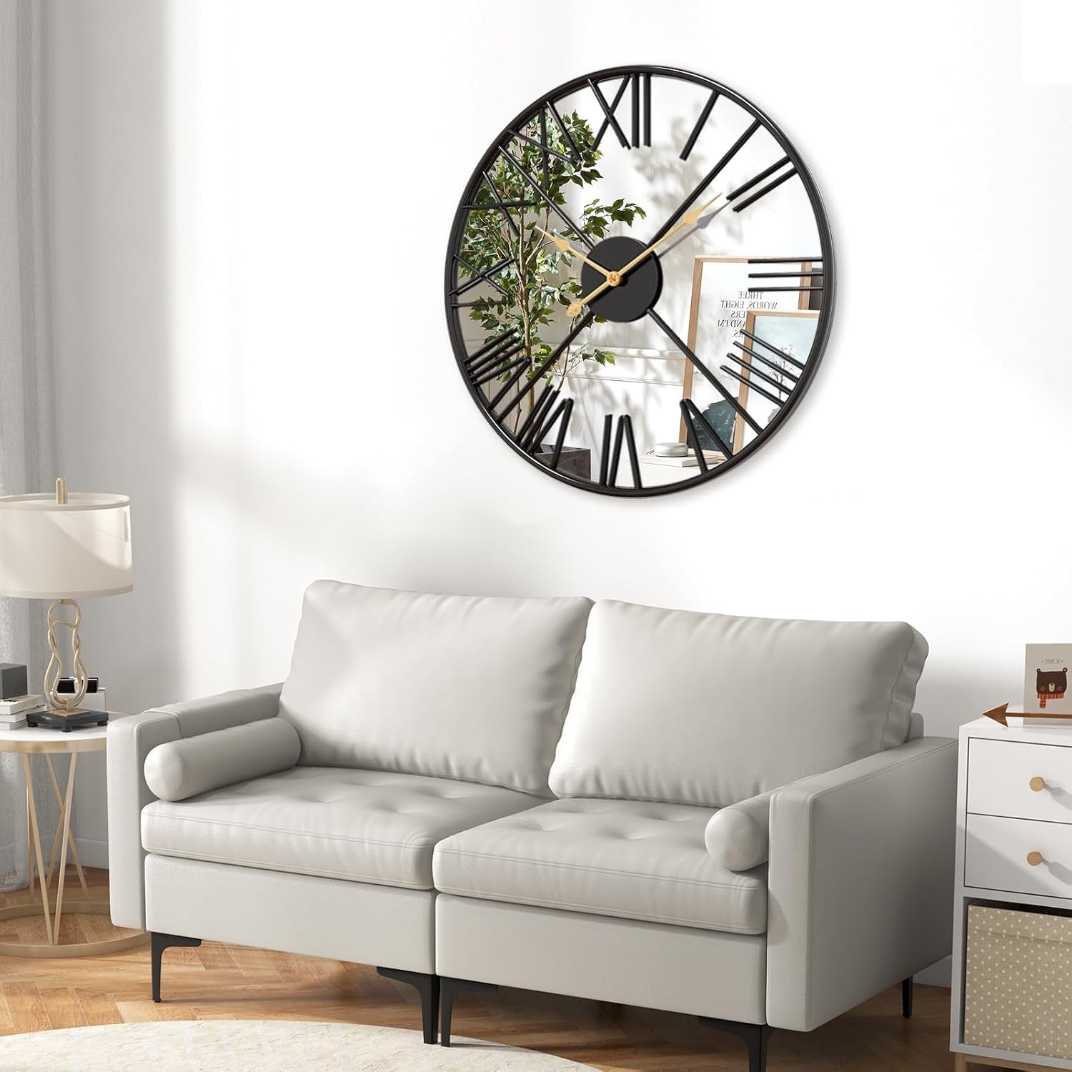 50cm Large Mirrored Wall Clock – Silent Roman Numeral Metal Modern Design