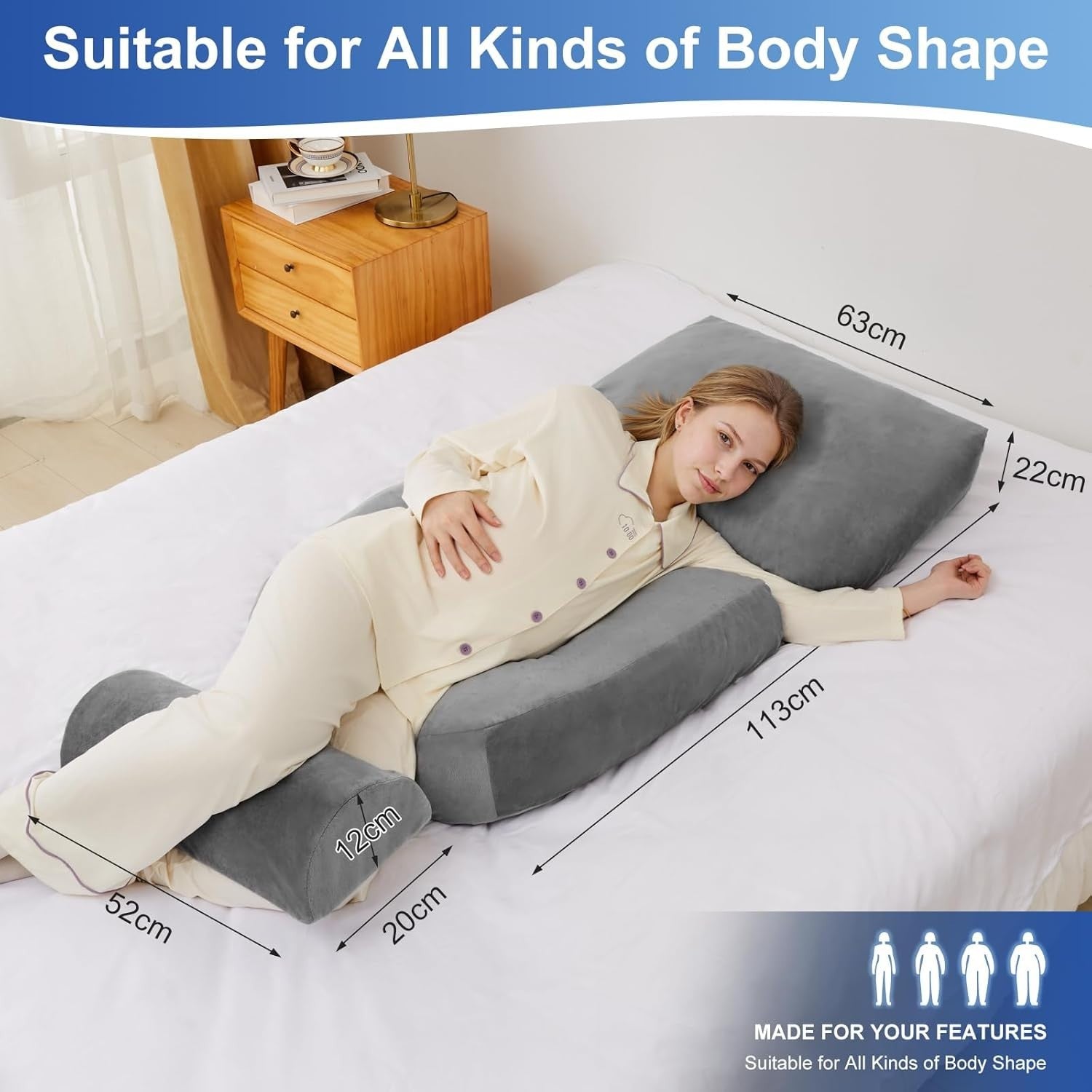 Pregnancy Pillow Modular Full Body & Leg Support 3 in 1 Side Sleeping