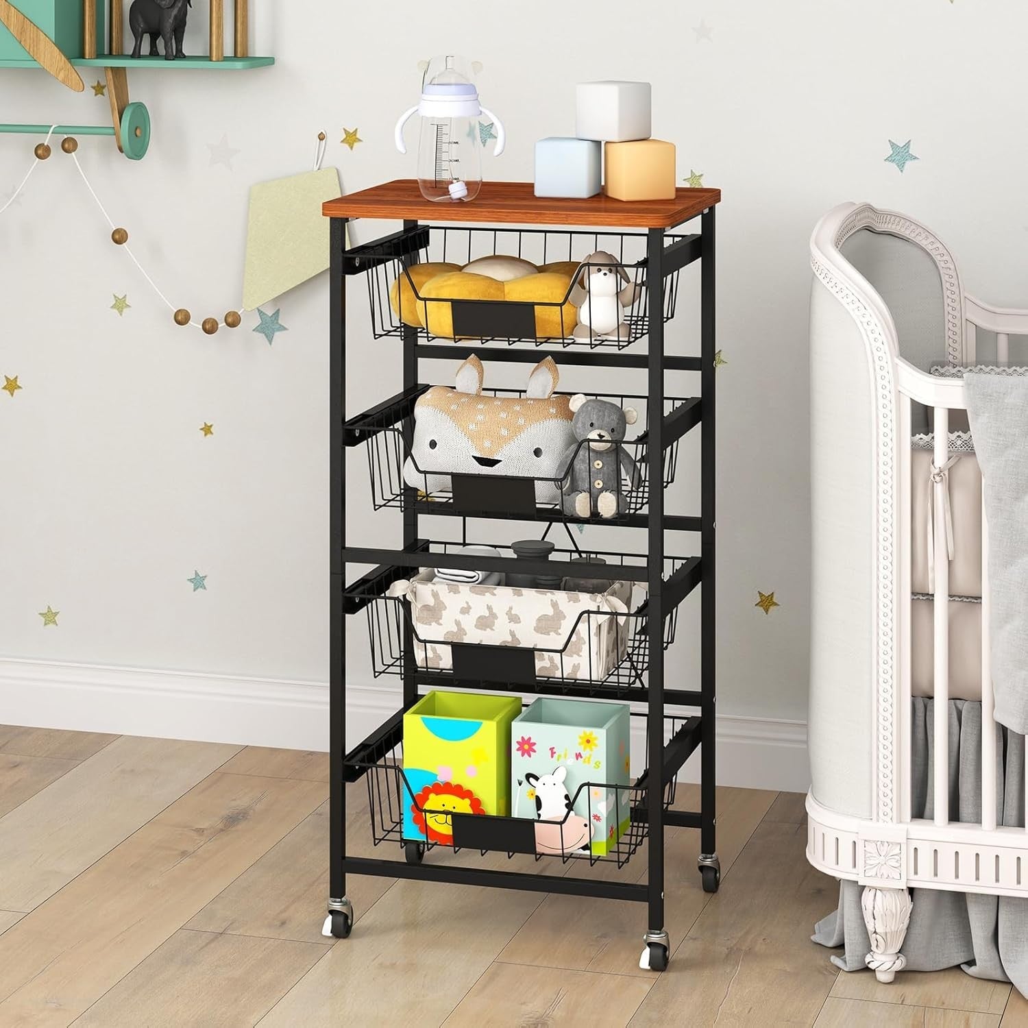 5 Tier Rolling Storage Cart Utility Trolley Pull Out Baskets Wheels