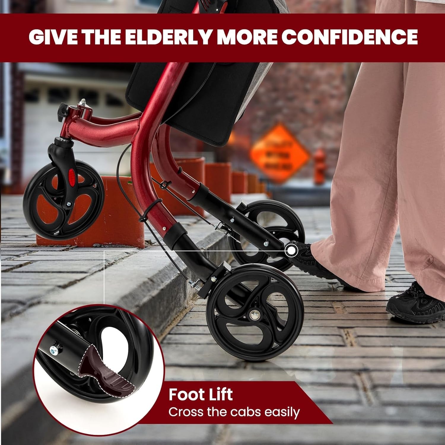 3 Wheel Folding Rollator Walker Lightweight Adjustable Mobility Aid Brakes
