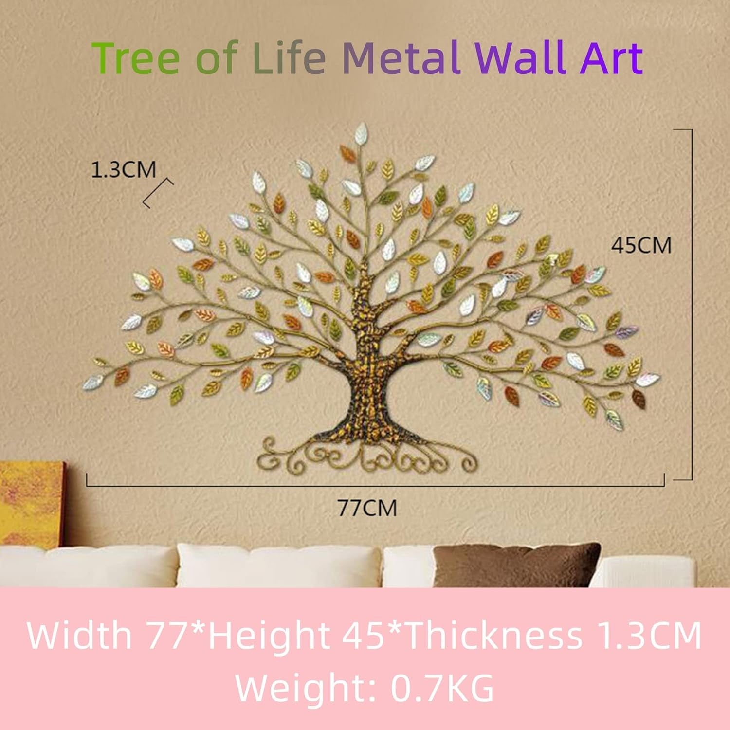 Large Tree of Life Metal Wall Art 3D Iron 77x45cm