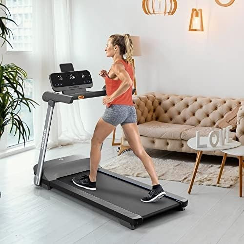 Compact Folding Treadmill 10mph Cushion Deck Bluetooth App Workouts Home Office