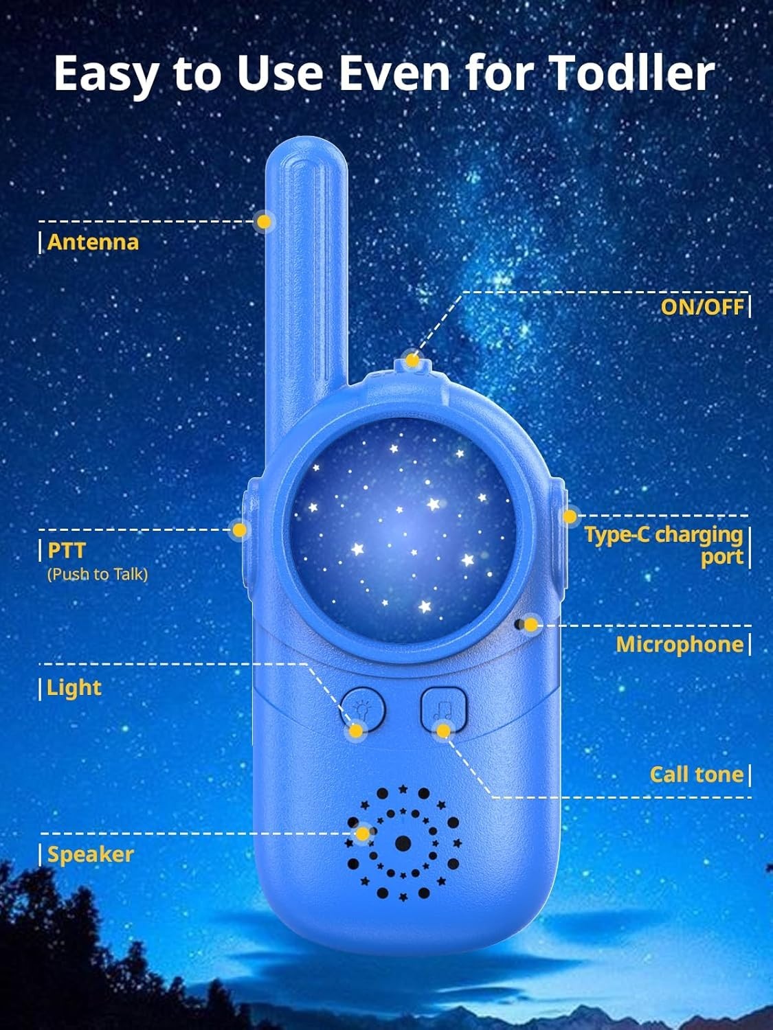 Kids Rechargeable Walkie Talkies 2 Pack Long Range Toddler Toy Blue