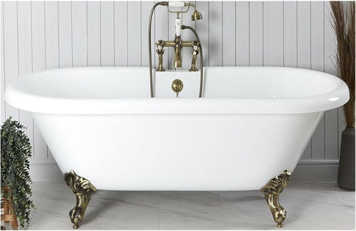 White Double Ended Roll Top Bath 1795x785mm Freestanding Gold Claw Feet