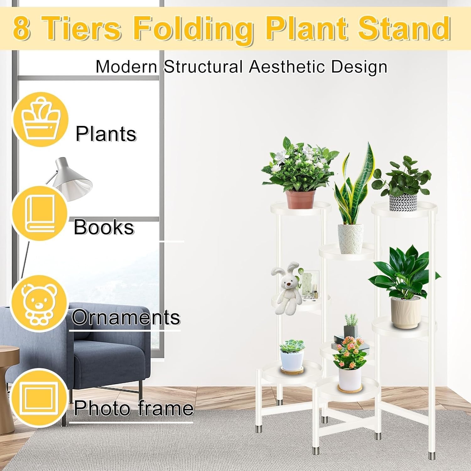 8 Tier Black Metal Plant Stand | Tall Indoor Outdoor Flower Pot Display Rack