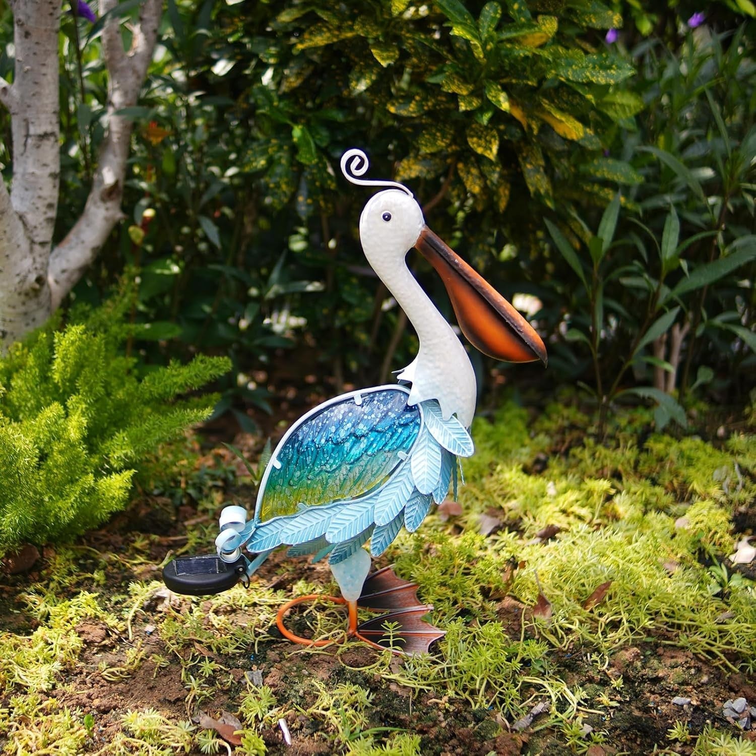 Solar Metal Pelican Garden Ornament LED Light Outdoor Coastal Decor 19"