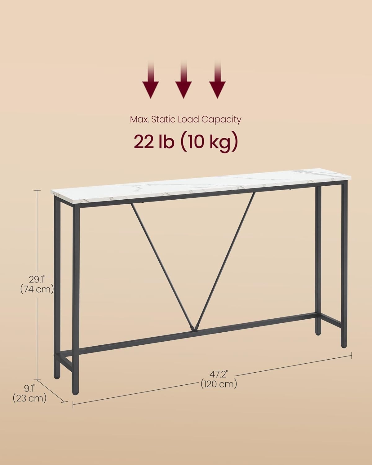 White Marble Slim Console Table Narrow Hallway Sofa Table 120cm Modern Metal