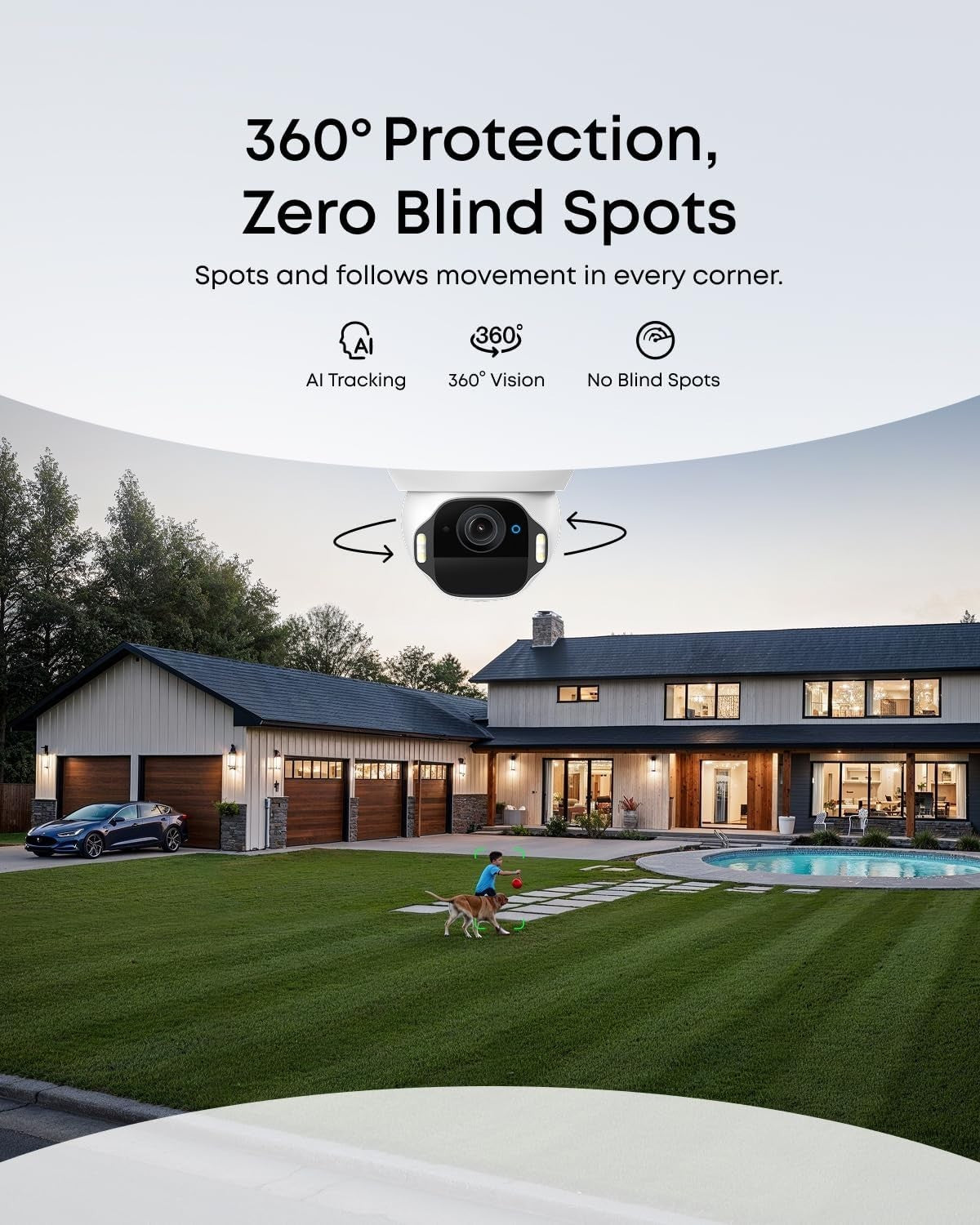 4K Solar Security Camera Outdoor Wireless PTZ AI Tracking No Fees