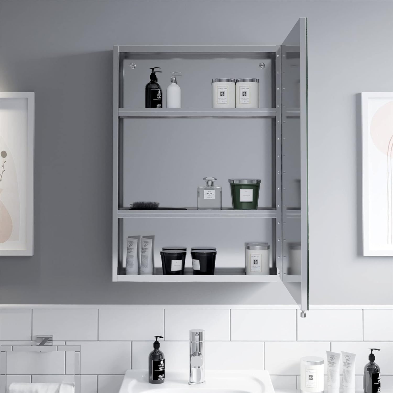 Wall Mounted Bathroom Mirror Cabinet with Shelf, Stainless Steel, 50x70cm