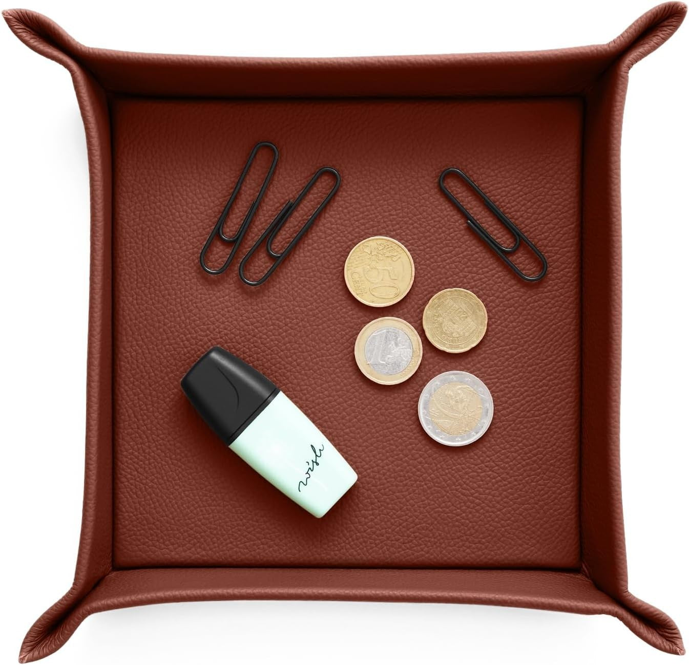 Leather Valet Tray Orange Brown – Desk Organiser for Keys, Coins & Jewellery