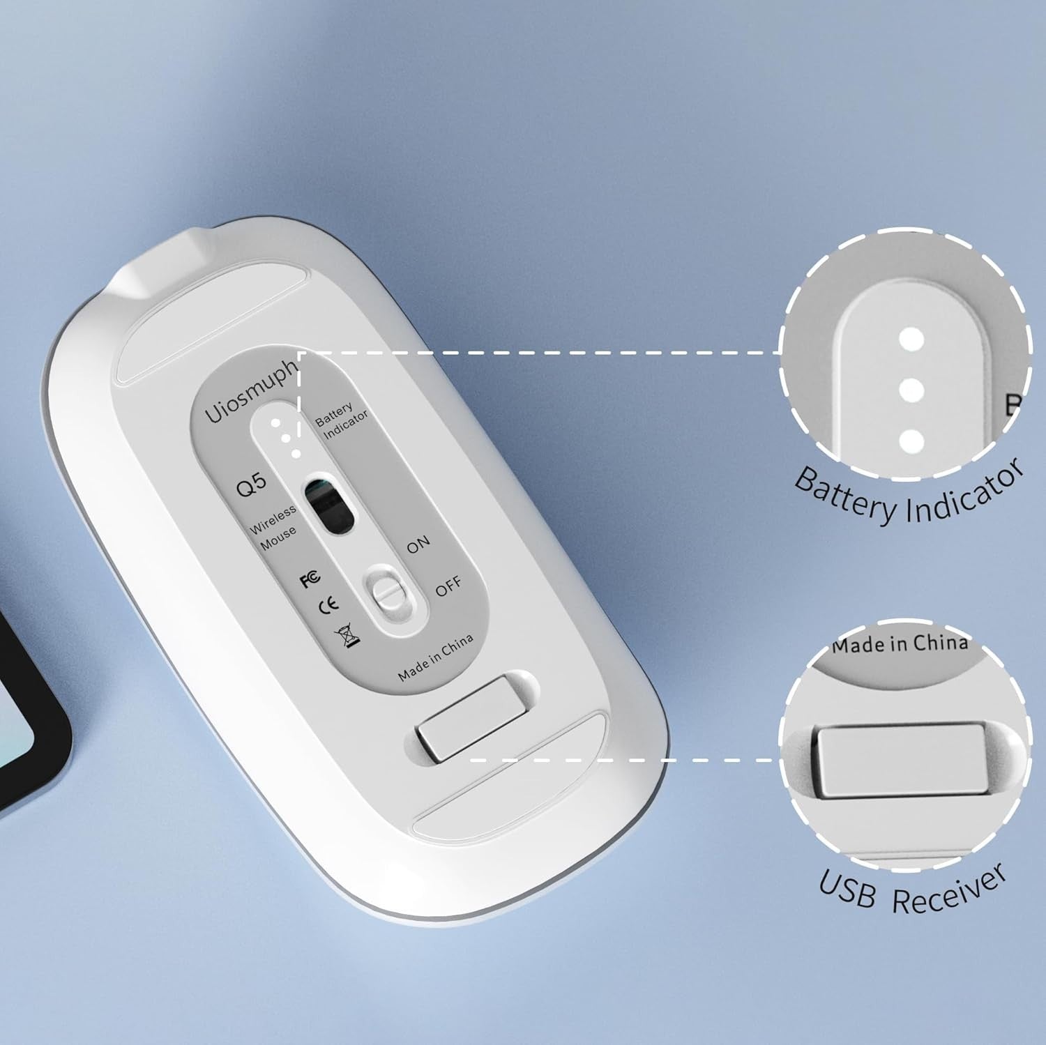Slim Wireless Mouse Rechargeable Silent 2.4G 1600 DPI Silver