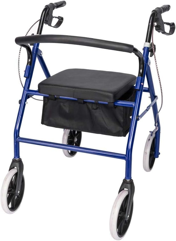 4 Wheel Rollator Walker with Seat Folding Height Adjustable Mobility Blue & Blac