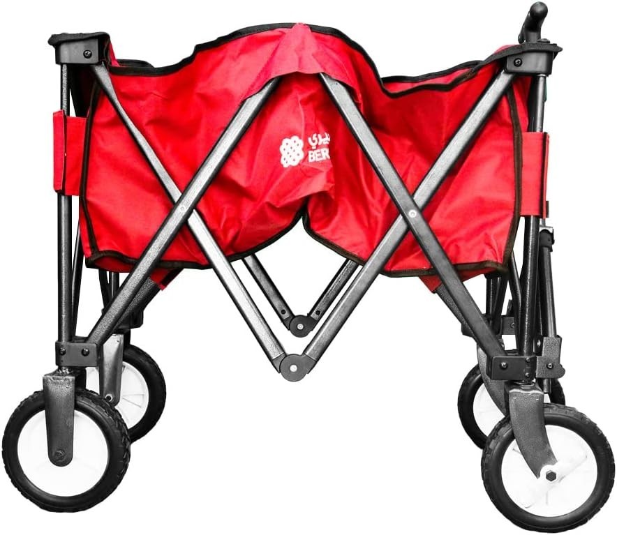 Red 80kg Folding Garden Trolley with Cover Collapsible Camping Beach Cart