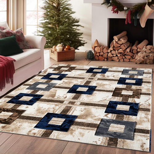 Soft Geometric Area Rug 120x170cm Thick Non Slip Bedroom Living Room Carpet