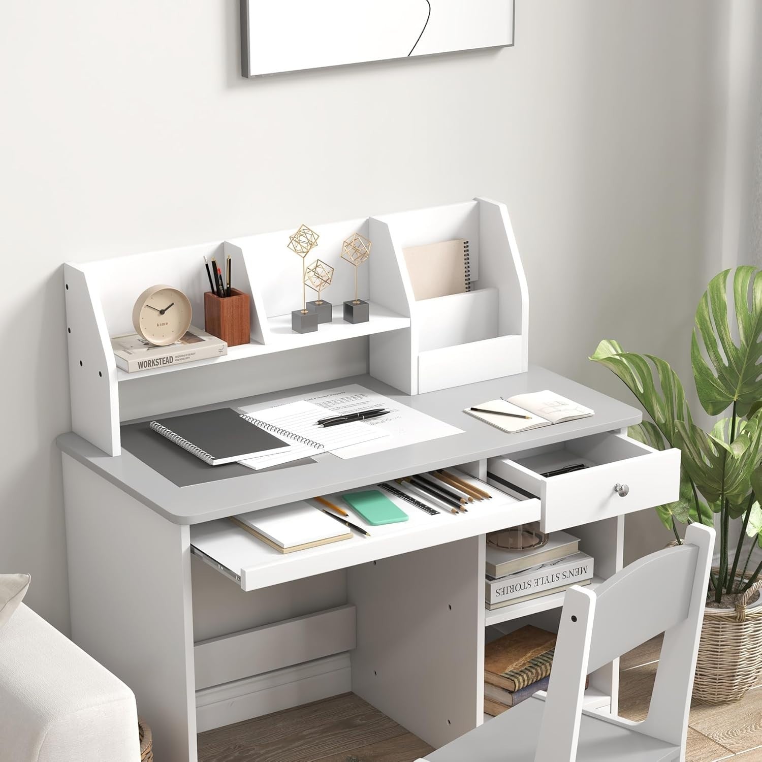 Kids Desk and Chair Set with Storage Drawer Study Table for Ages 5-8 Grey