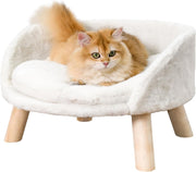 Elevated Cat Sofa Chair Bed 50cm Plush Pet Stool w Wooden Legs