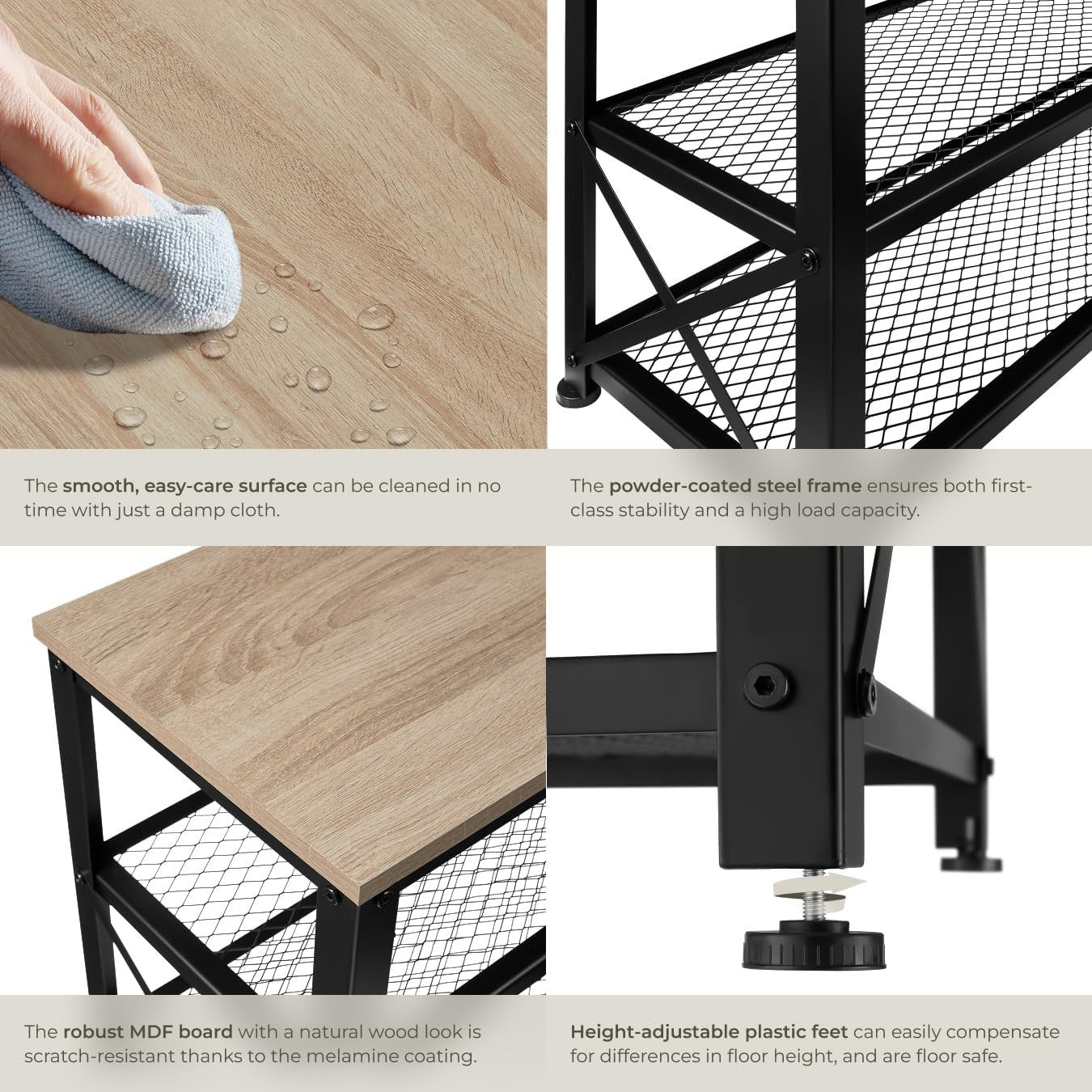 Space-Saving 3-Tier Shoe Rack with Wood-Look Shelf & Sturdy Steel Frame