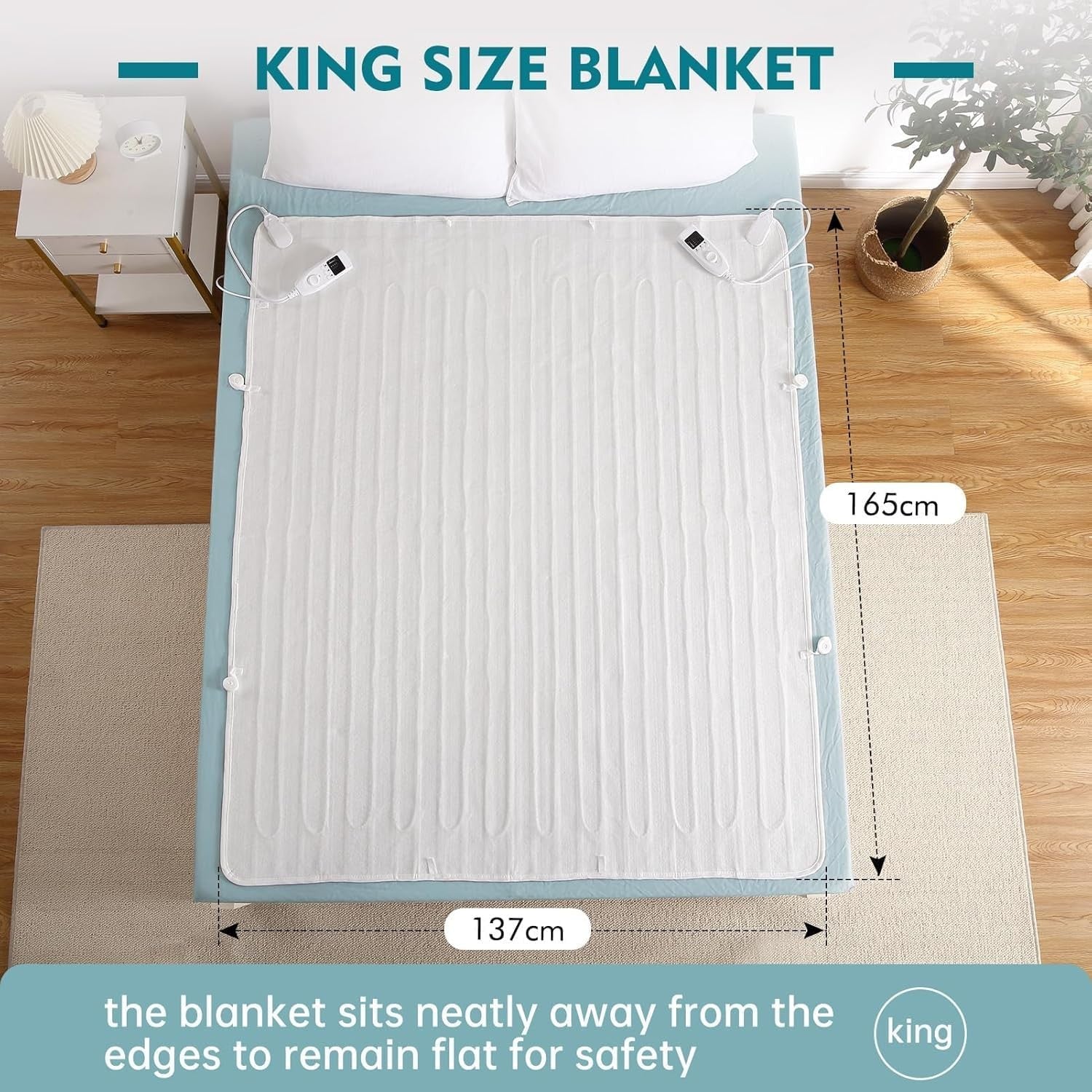 Electric Heated Underblanket King Size Dual Control 5 Heat Timer Washable