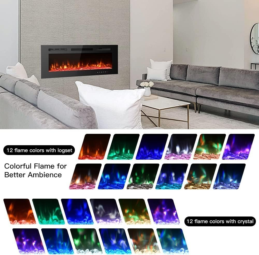 102cm Wall Mounted Electric Fireplace LED Fire 12 Flame Remote Heat