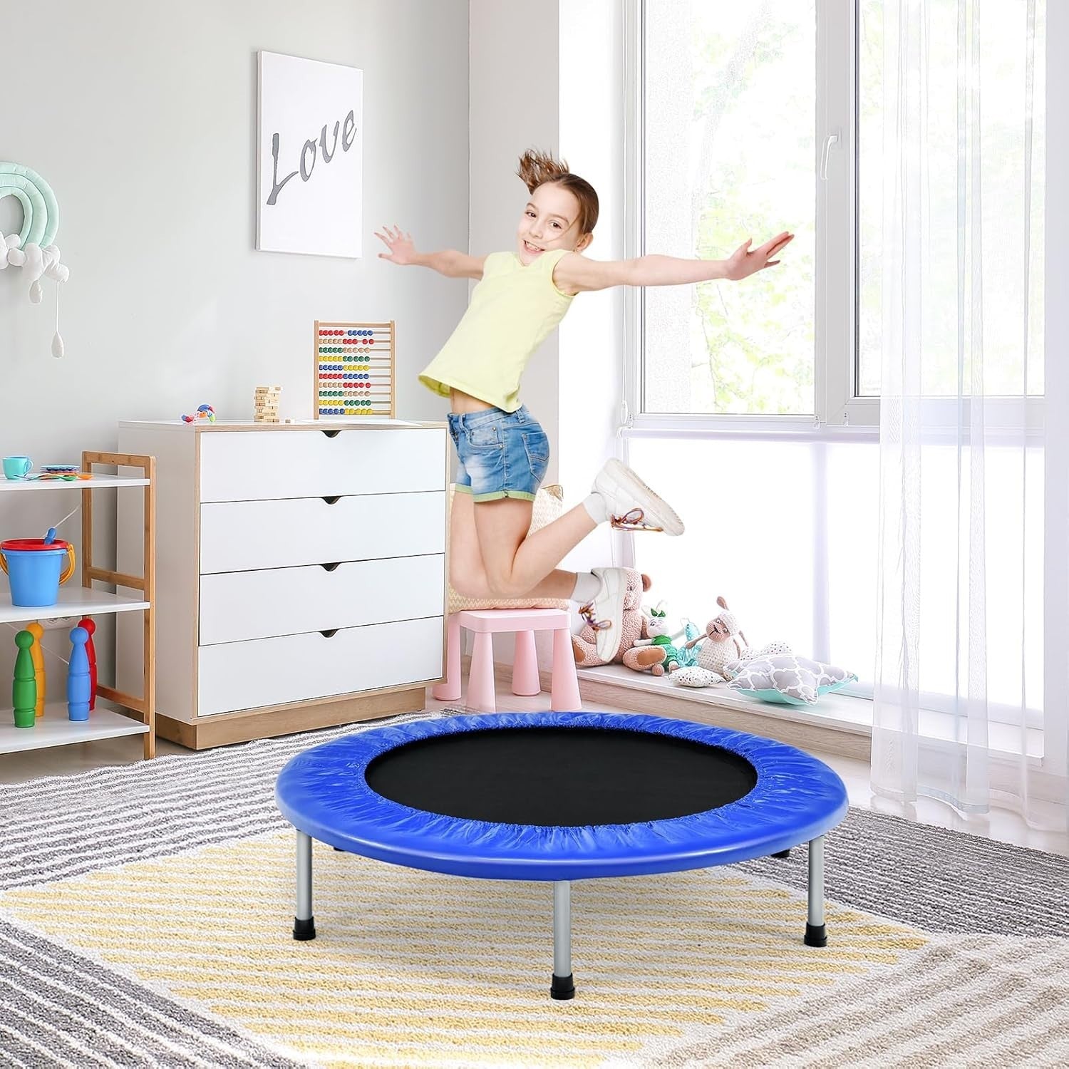38'' Mini Trampoline Foldable Fitness Rebounder Indoor Outdoor 150KG
