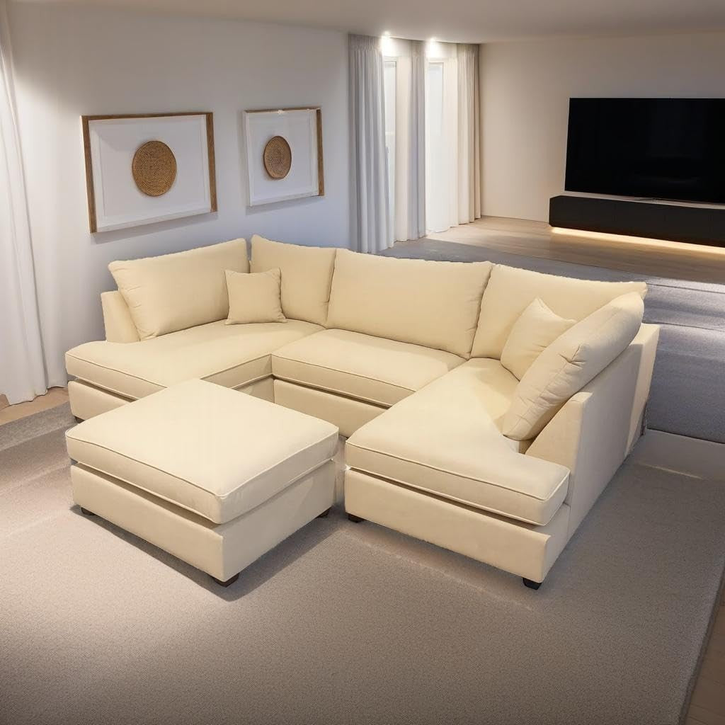 4PC U Shape Sofa with Footstool – Plush Sectional – 5/6 Seater Modular