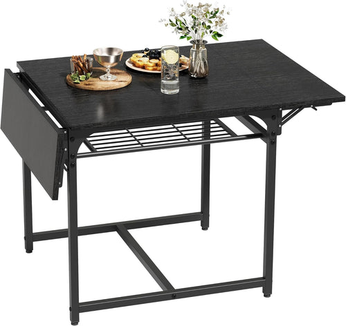 Black Folding Dining Table Drop Leaf with Storage 120cm