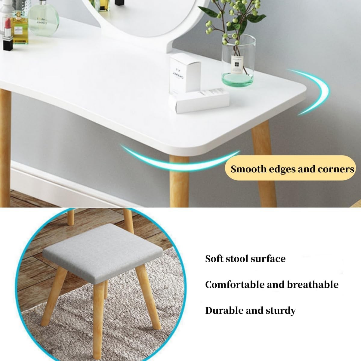 Vanity Makeup Table Set LED Mirror Desk 100cm Dressing Dresser Wood Color Stool