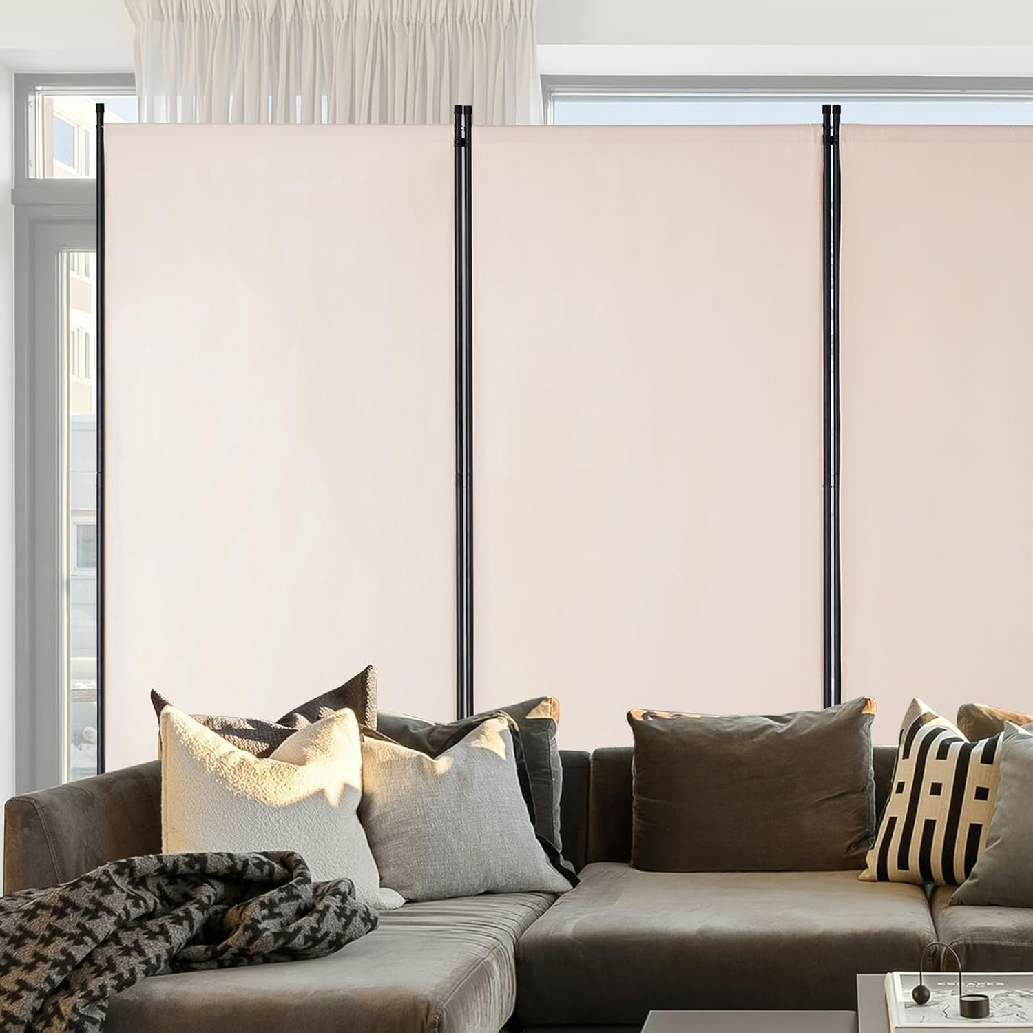 3 Panel Beige Folding Room Divider Privacy Screen Partition 260x184cm