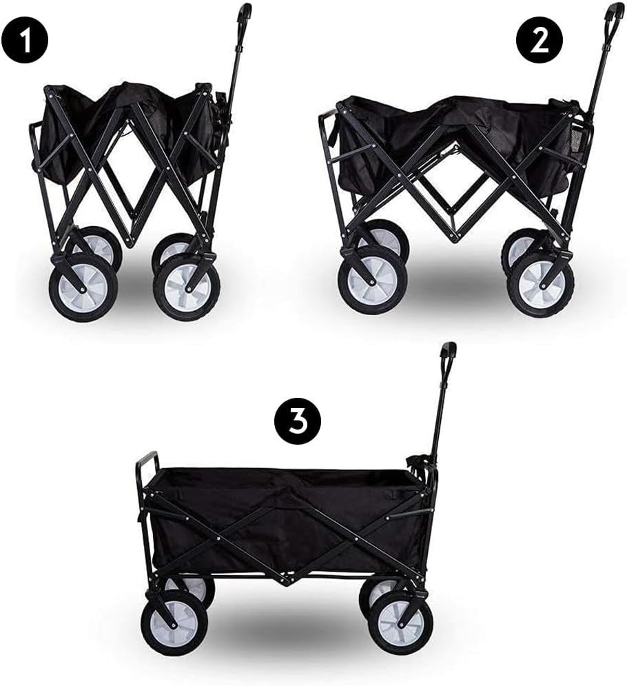 Black Heavy Duty Folding Wagon Collapsible Garden Camping Beach Trolley 70kg