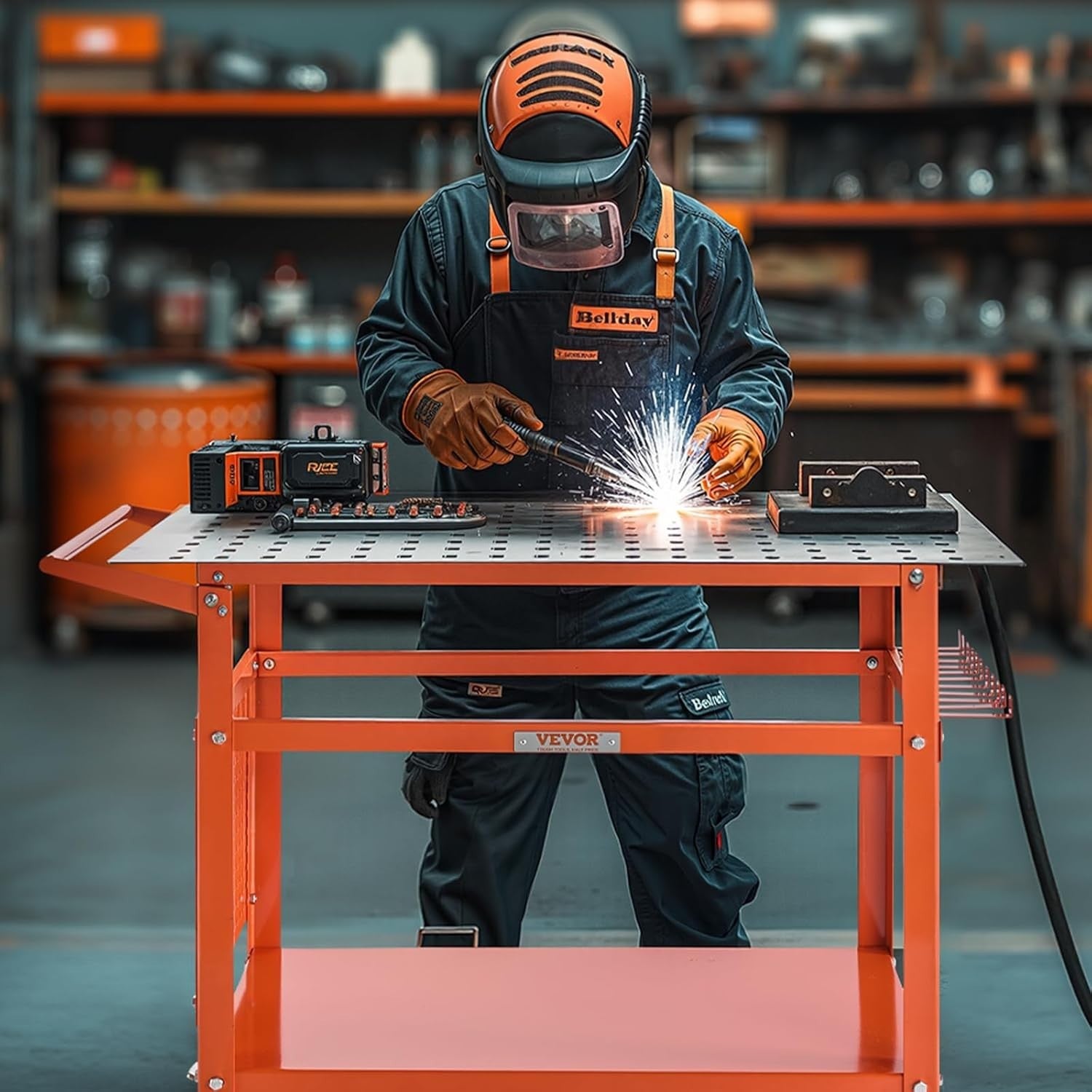 Welding Table 40"x24" 800lbs Capacity Mobile Workbench 5/8" Holes Storage
