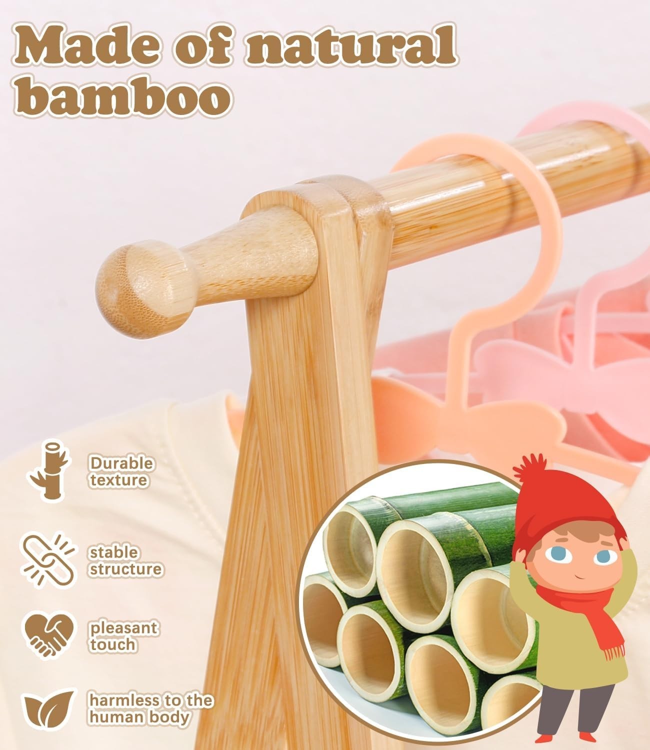 Bamboo Kids Clothes Rack Dress Up Storage Organizer