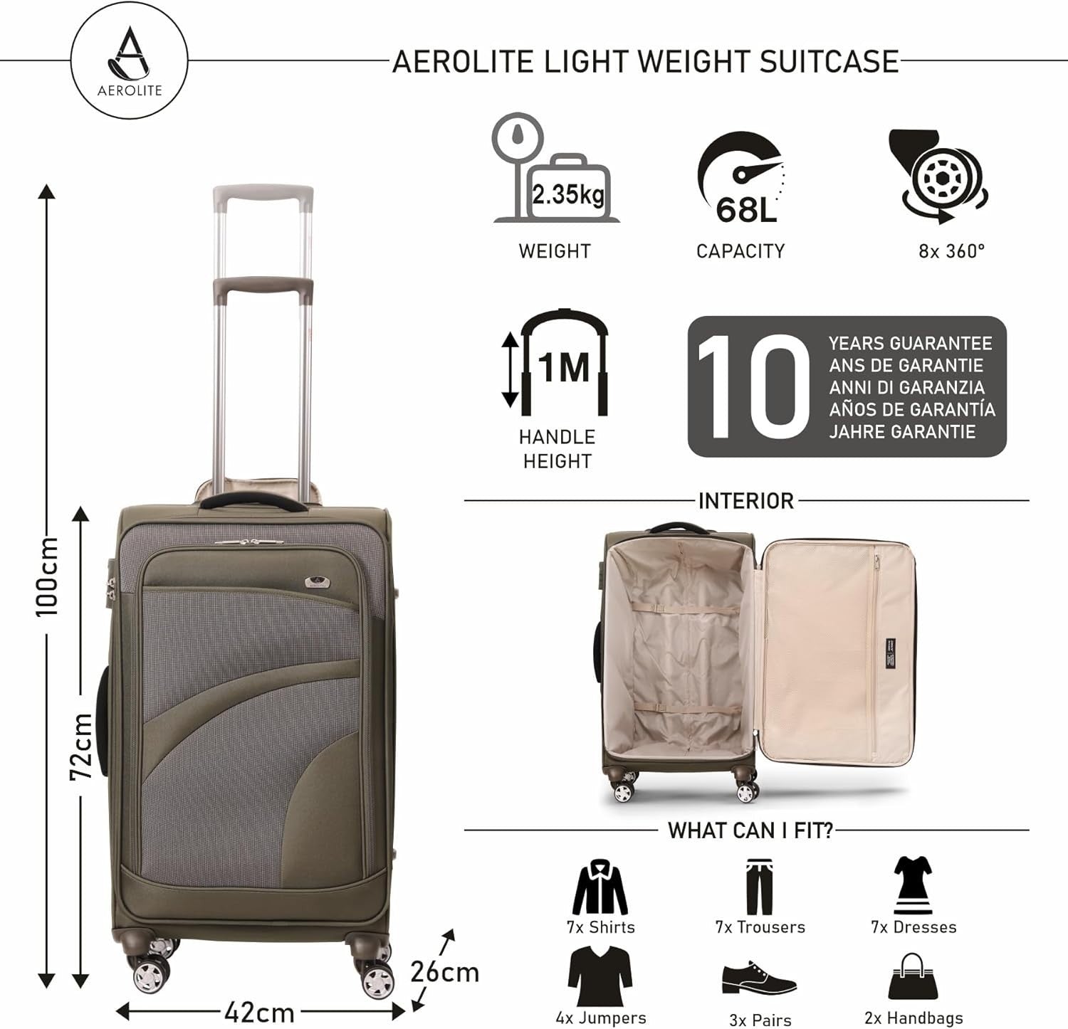 26'' Medium Check In Suitcase Lightweight 8 Wheel Eco Hold Luggage TSA