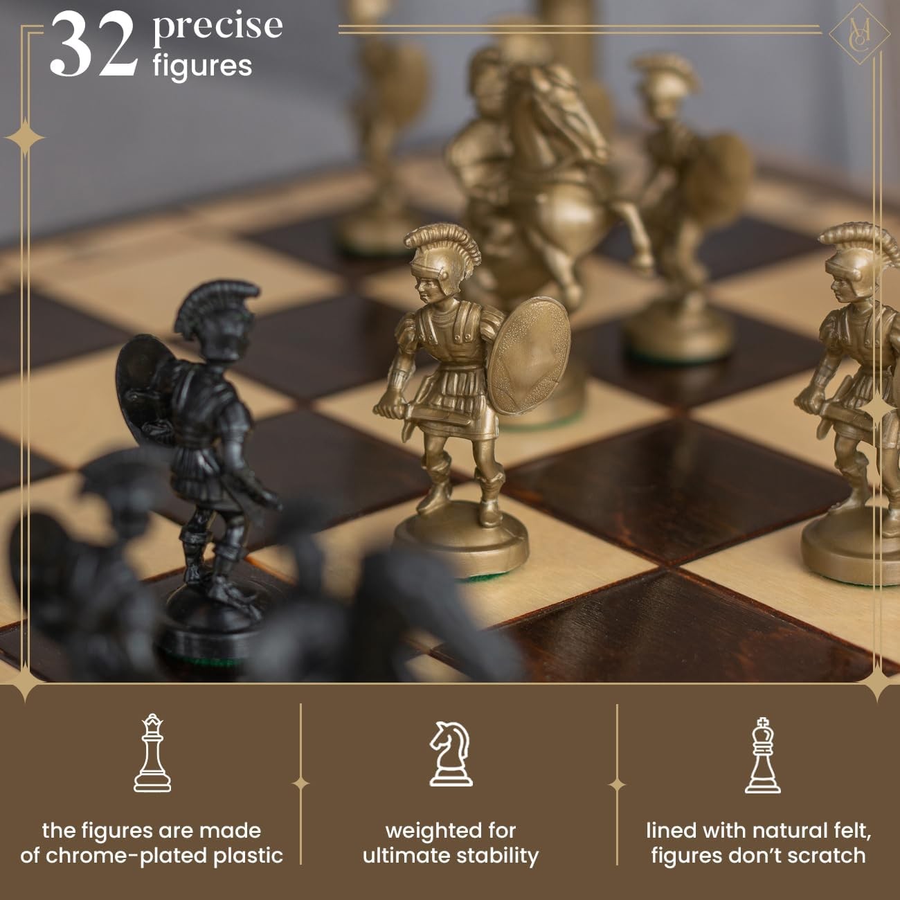50cm Sparta Chess Set Weighted Pieces Large Wooden Board Greek Army Theme