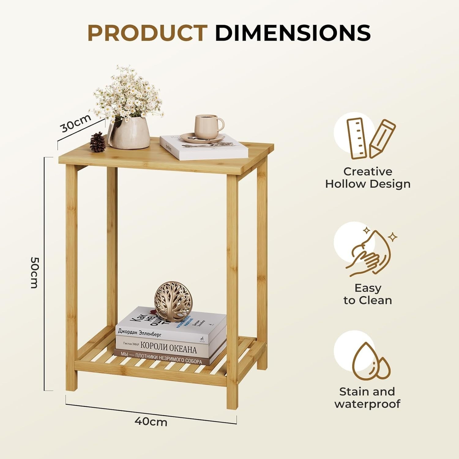 2-Tier Bamboo End Table, Narrow Nightstand, Space-Saving Sofa Side Table
