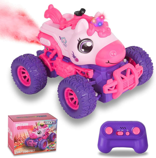 Unicorn RC Monster Truck for Kids 4-12, Remote Control Car w/ Spray & LED Lights