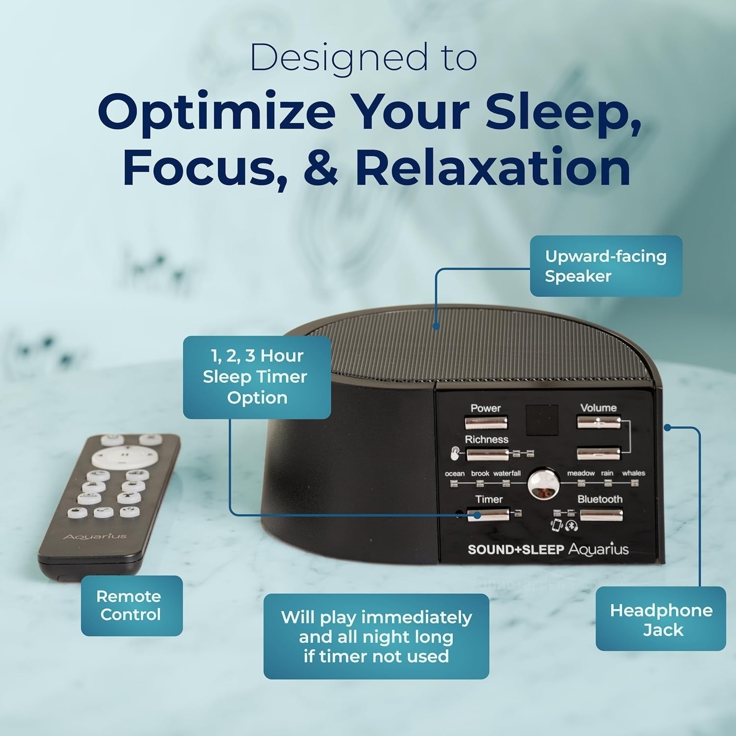 Portable Sleep Sound Machine Bluetooth Speaker 18 Water Sounds Timer