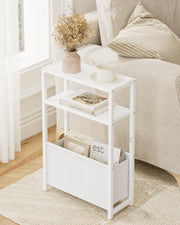 Slim White Side Table with Storage, Space-Saving Design for Small Spaces