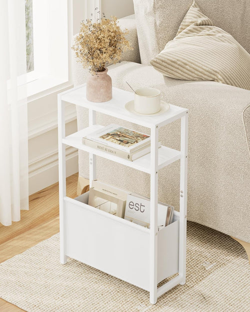 Slim White Side Table with Storage, Space-Saving Design for Small Spaces