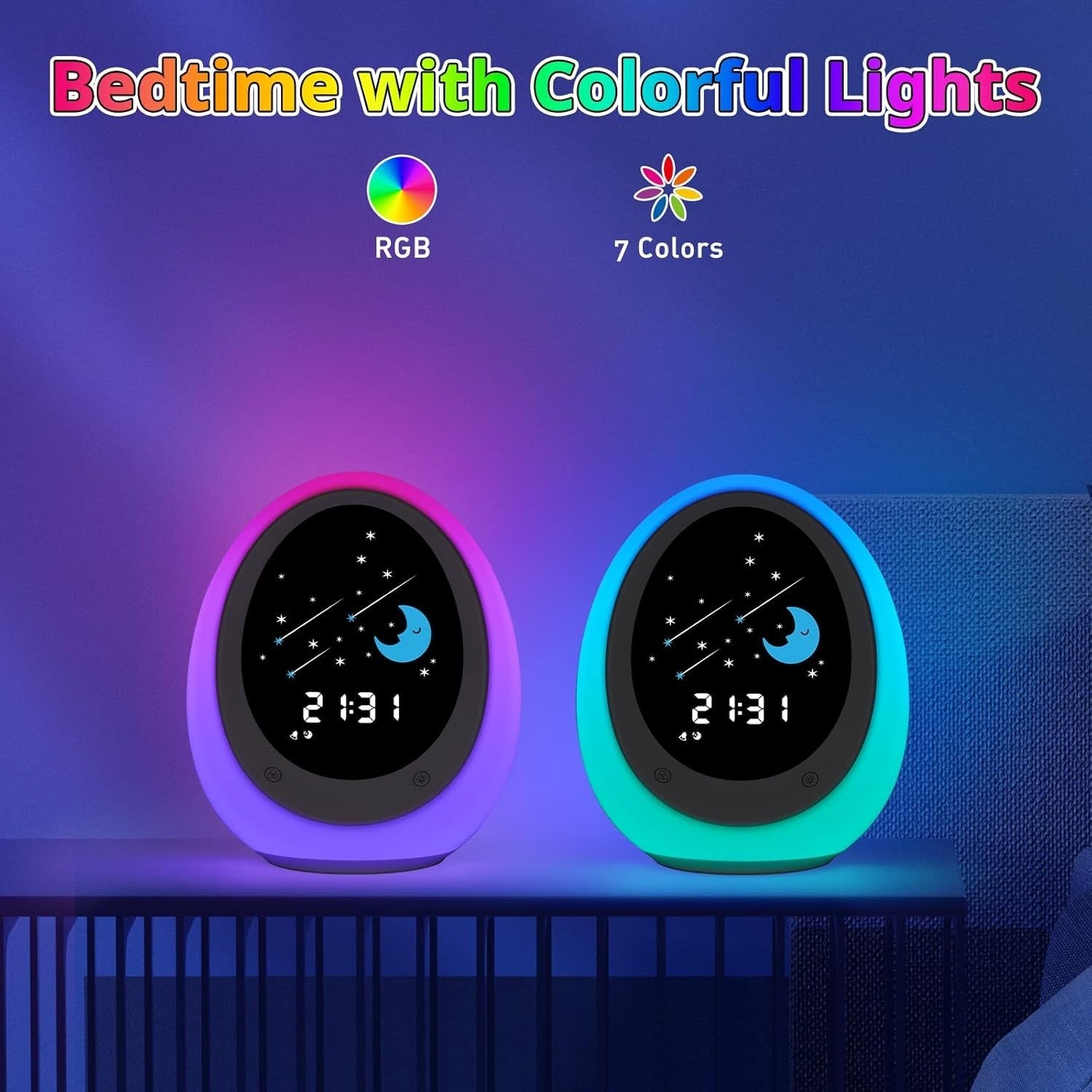 Kids Sleep Training Alarm Clock with Night Light & Sound Machine