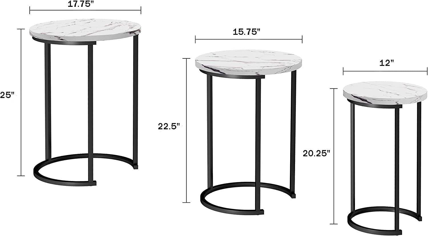 Stackable Round Nesting End Table Set Black Wood Coffee Side Bedside Lamp Desk