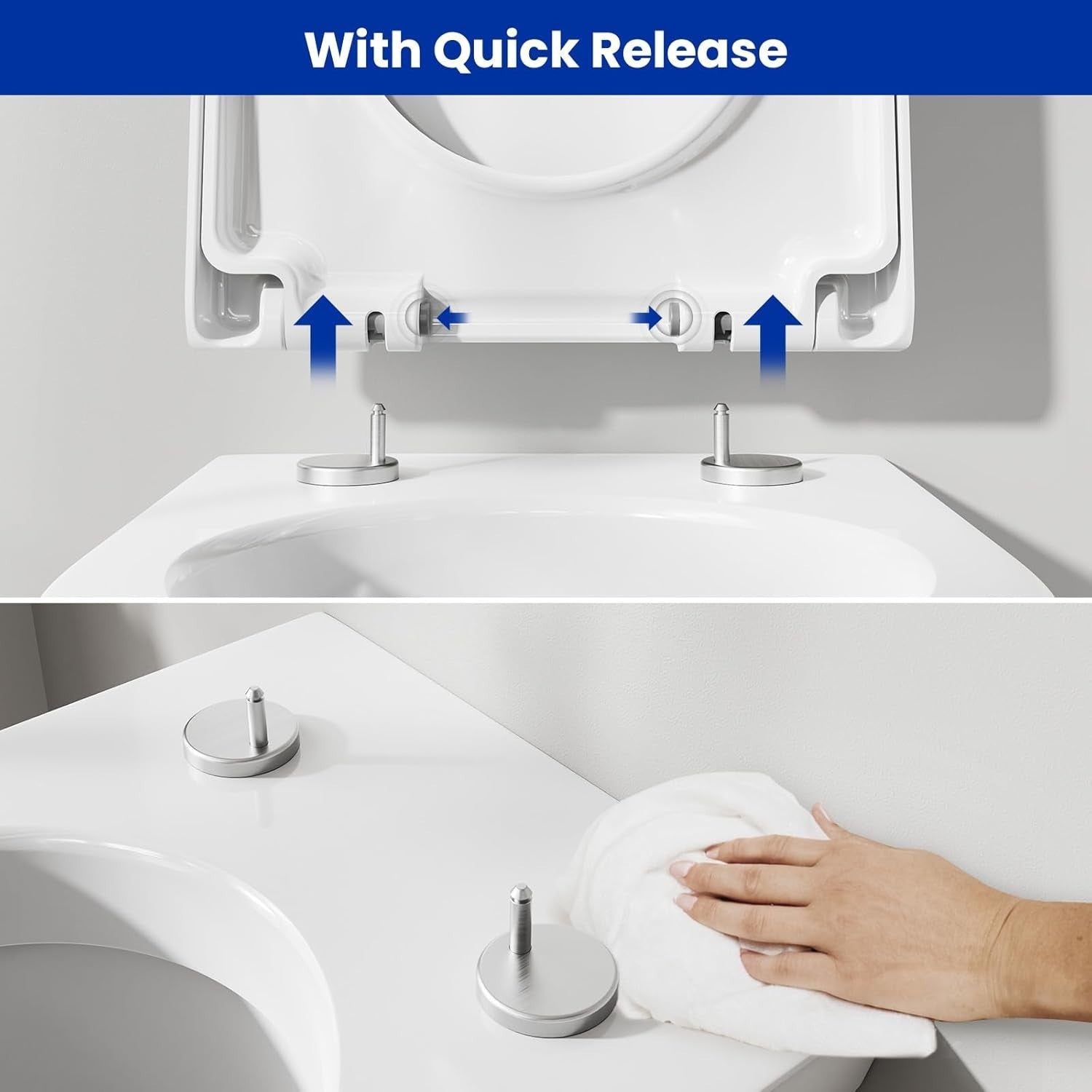 White D-Shape Toilet Seat Soft Close Quick Release Durable Thermoplastic