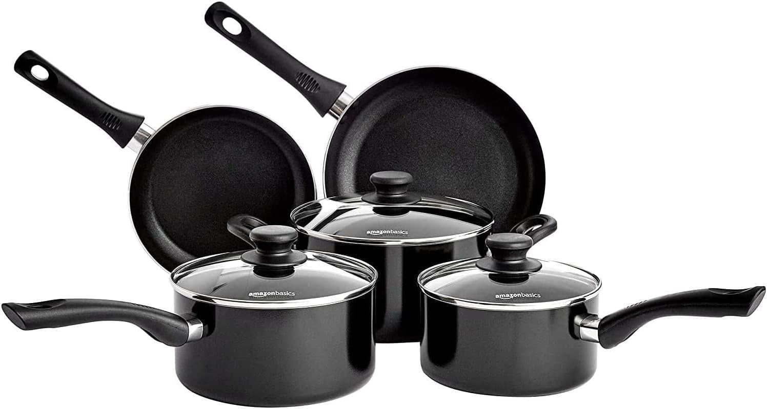 5pcs Non Stick Pan and Pot Set Cookware Set with Glass Lids Induction Safe