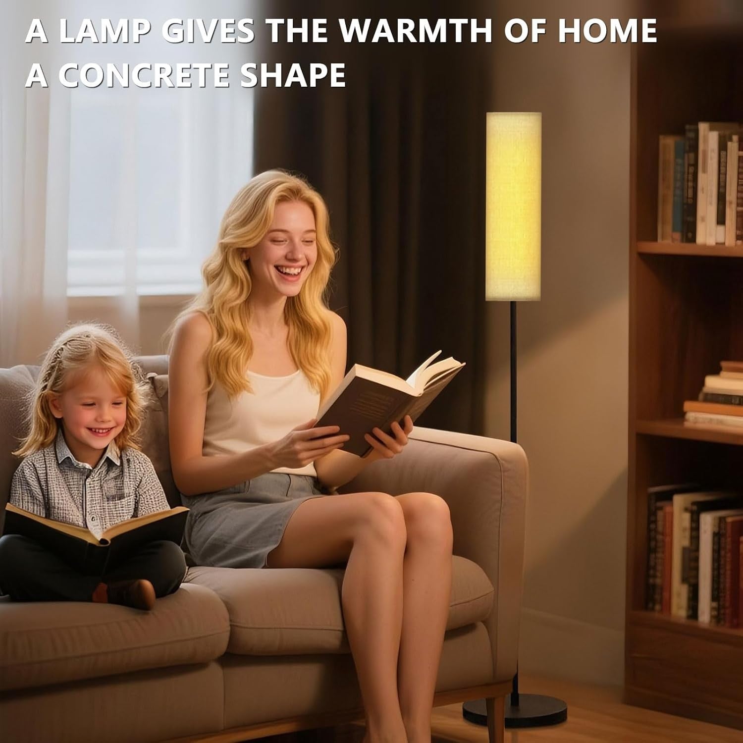 Floor Lamp Tall Dimmable Linen Shade Standing Light Foot Switch Modern