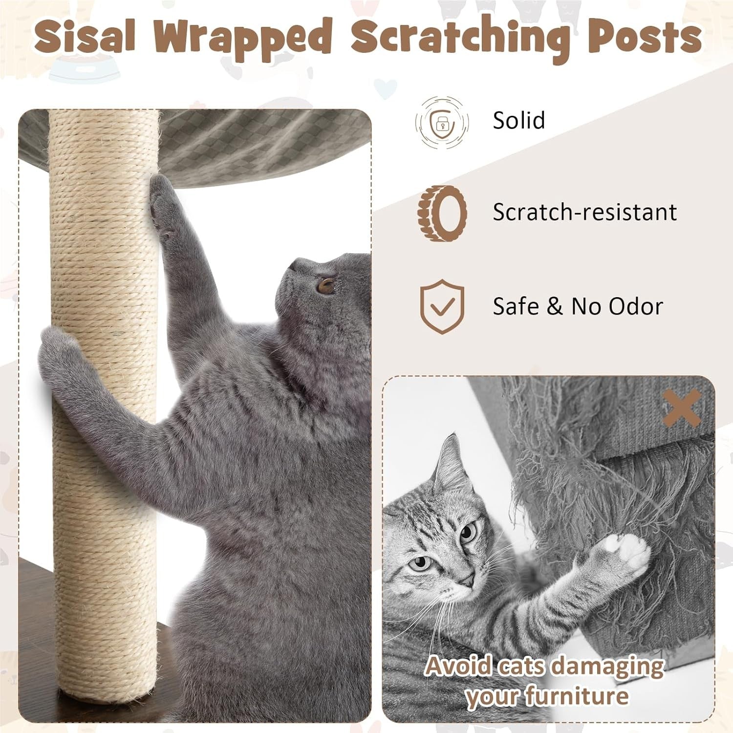 127cm Wooden Cat Tree Tower Condo Hammock Sisal Posts Swing Tunnel Indoor
